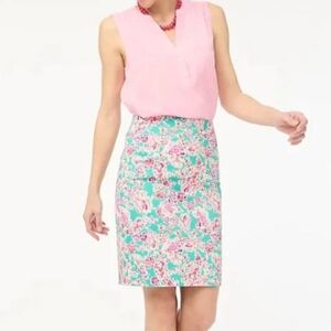J. Crew Pink and Green Floral Pencil Skirt